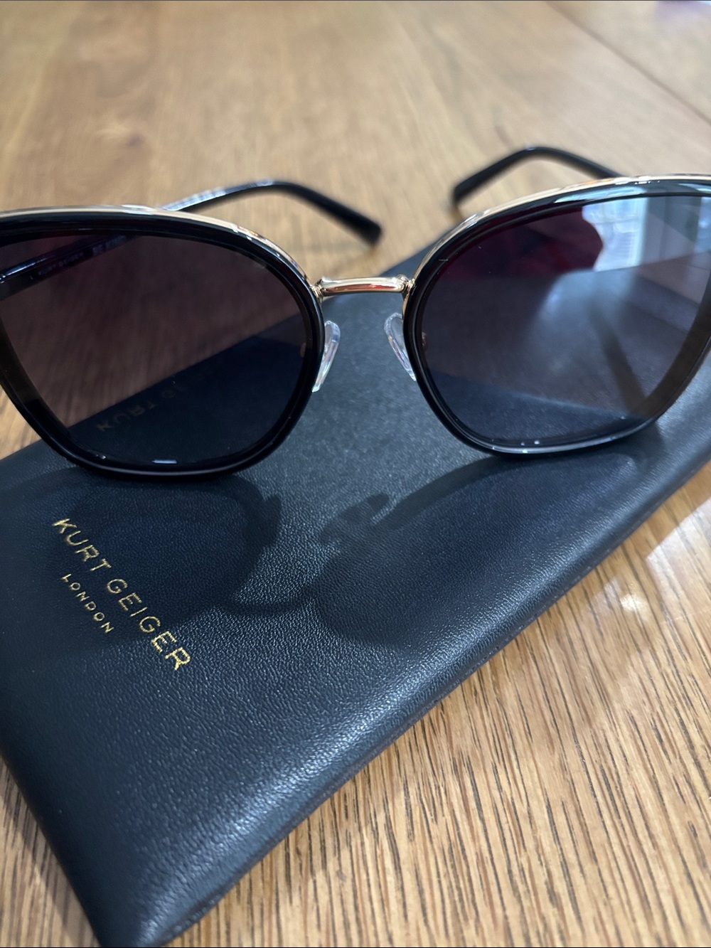 Kurt Geiger Black Cat-Eye Sunglasses with Gold Accents - Picture 6 of 6